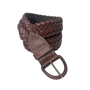 Argentina Belt Womens 38 Brown Braided  Leather Leather Stitched  Buckle Boho